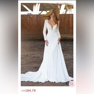 Sexy A Line Plunging Neckline Satin Brush Train Wedding Dress